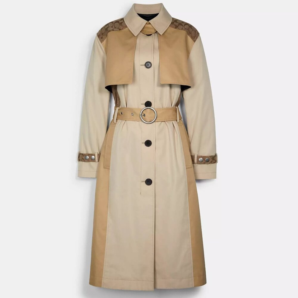 COACH Tonal Signature Long Midi Trench Coat in Pale Khaki Size M, Can fit L